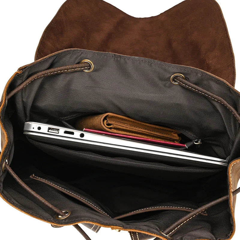 Genuine Leather Vintage Backpack, Aged Brown - DELLMONT