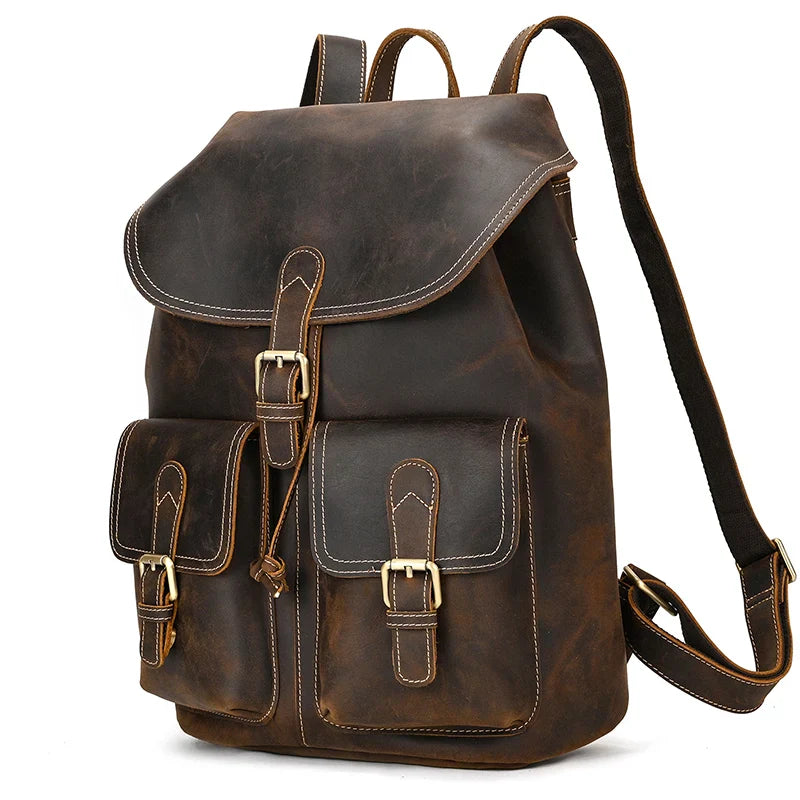 Genuine Leather Vintage Backpack, Aged Brown - DELLMONT