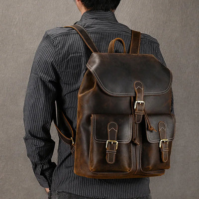 Genuine Leather Vintage Backpack, Aged Brown - DELLMONT