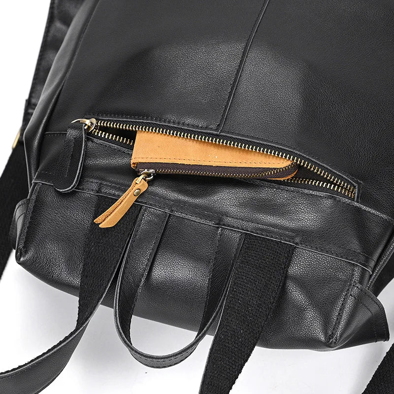 Genuine Leather Vintage Backpack, Black - DELLMONT