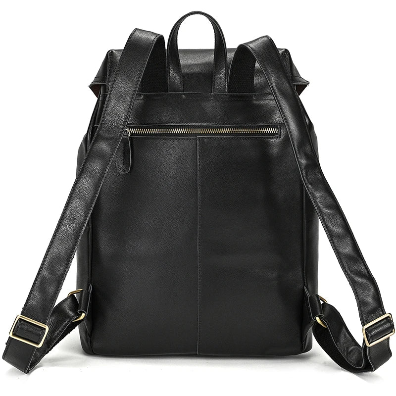 Genuine Leather Vintage Backpack, Black - DELLMONT