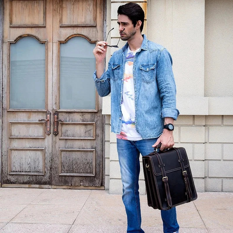 Leather Business Travel Briefcase Backpack - DELLMONT