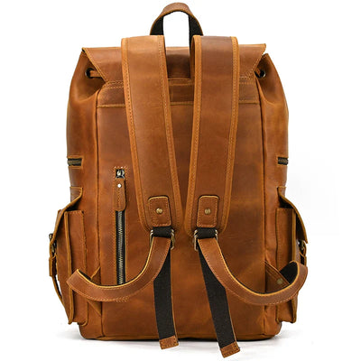 Leather Travel Backpack, Light Brown - DELLMONT