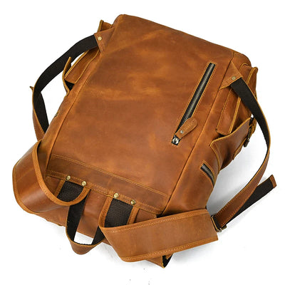 Leather Travel Backpack, Light Brown - DELLMONT